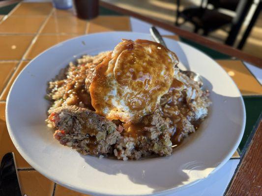 Loco Moco with fried rice and meatloaf