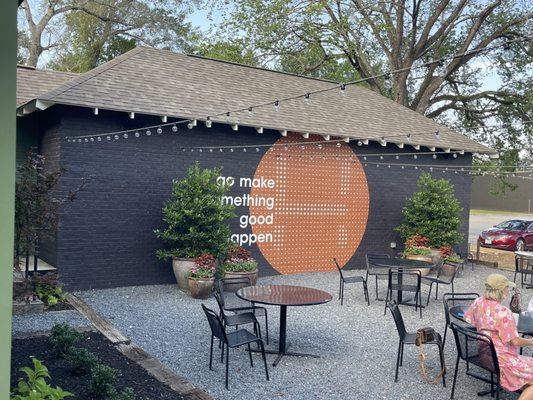 Outdoor area surrounded by Magnolia trees.