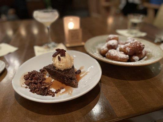 Pecan Pie and Beignets (icing replaced with powdered sugar and pecan syrup by request).