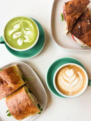 Matcha Latte, Chai Latte, Lil Figgy Sandwich, Market Sandwich