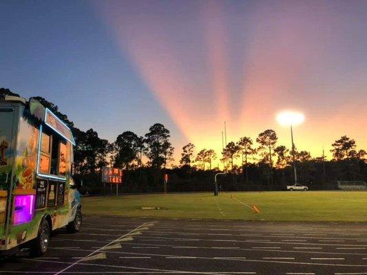 Beautiful sunset for Friday night football