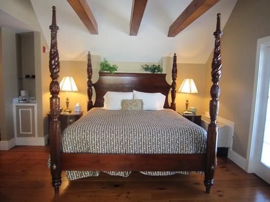 The Plantation Room is very popular and has a private balcony and a gas fireplace.