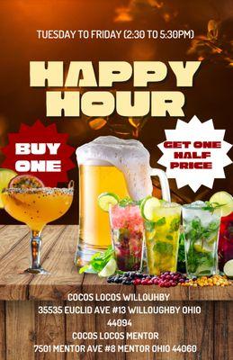 HAPPY HOUR
Tuesday to Friday 2:30 pm to 5:30pm