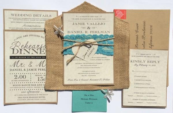 Rustic lace and burlap invitation