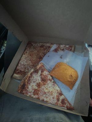 Cheese Pizza Beef Patty  I just got three slices and a beef patty paid 13$ pretty decent deal recommend it