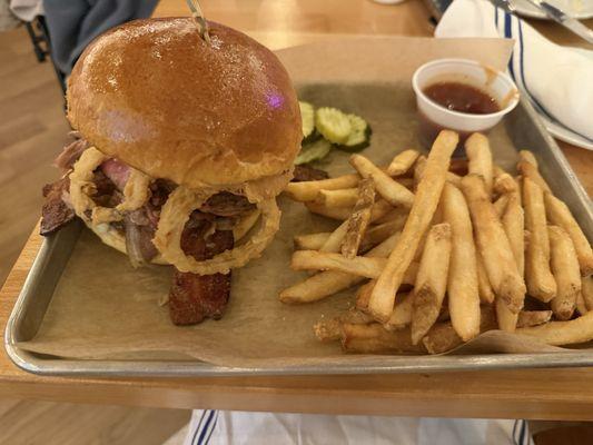 Porko Burger and fries.