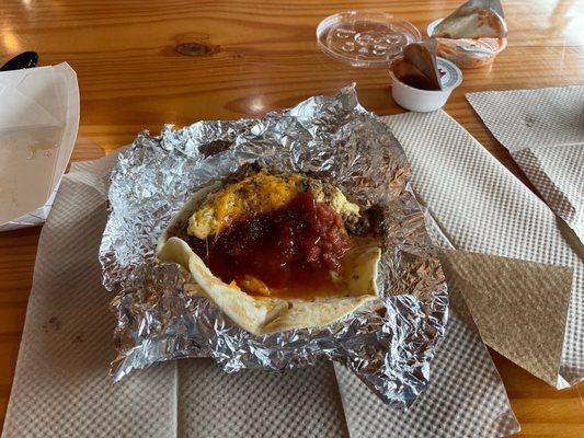 Breakfast egg, and cheese breakfast taco.