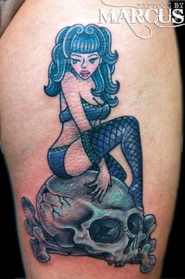 Pin-up tattoo by Marcus Hardy