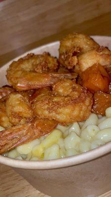 Solely a Krack Mac & cheese bowl with candied yams & extra fried shrimp.