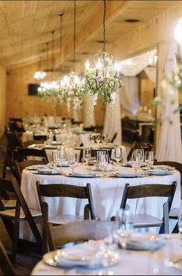 Hanging floral centerpieces are perfect in The Carriage House!