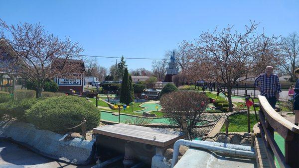 The golf course. Empty ponds and water features.