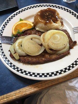 Liver & onions with bacon.  Soup or salad included.