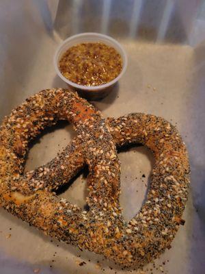 Everything pretzel. Beer mustard.