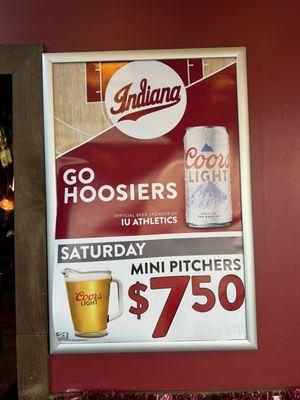 Saturday IU Game Beer Pitcher for $7.50