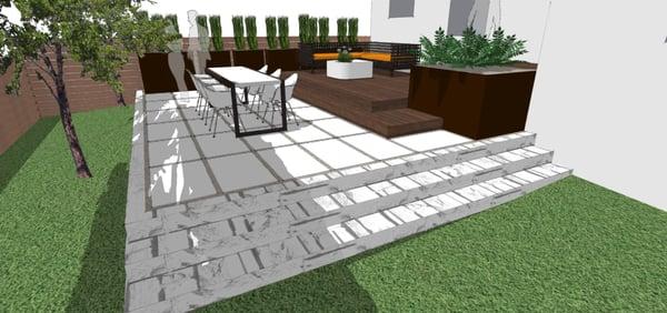 Our backyard deck landscape design proposal (We went through a couple iterations of changes after this as well)