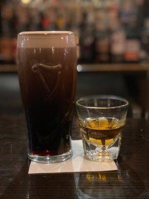 Yes and yes - Guinness and Tullamore Irish Whiskey neat