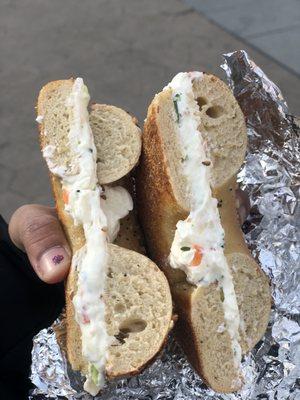 Everything bagel with Vegetable Cream Cheese