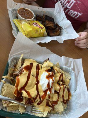 Pulled pork nachos and 1/3 rack of ribs