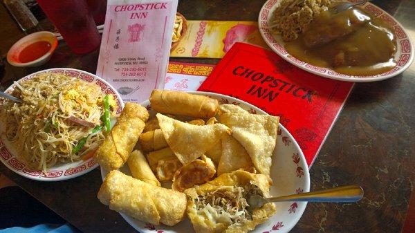 Spicy Pork Shrimp Noodles , Chicken Egg Foo Young, Appetizers combo Love