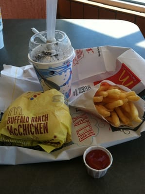 Snack sized Oreo cookie mcflurry, small fries, buffalo ranch chicken sandwich.