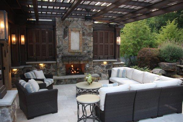 Sitting Conversation Area with Pergola and Fireplace