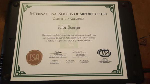 ISA certified arborist, with a higher level of standards and ethics when it comes to taking care of your trees.