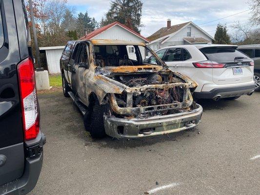 The truck burnt to a crisp