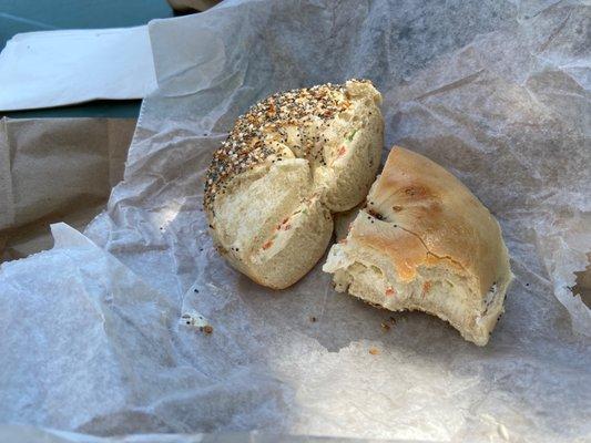 Everything bagel with veggie cream cheese