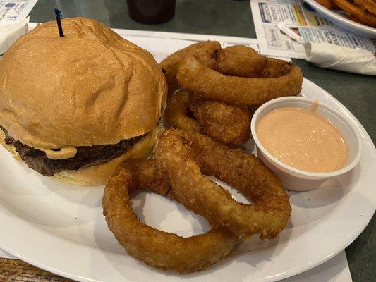 Trattoria Burger with onion rings