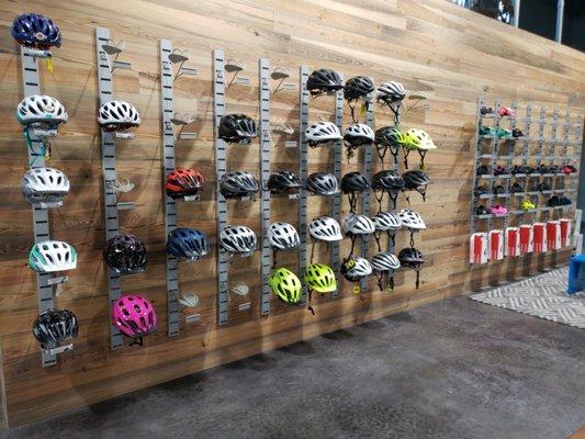 Variety of helmets and shoes.