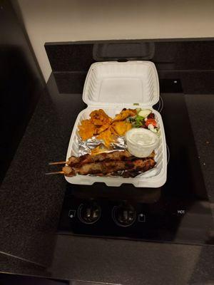 Pork souvlaki plate