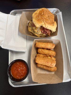 Smashburger and mozzarella sticks