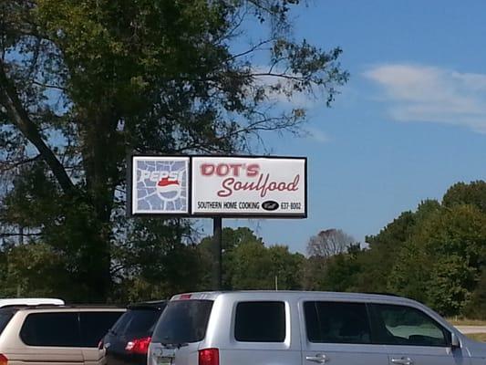 Signpost for Dot's Soulfood Restaurant