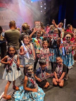 HAPPY '24 EDCT STARS Competition Team after winning Overall 1st Place Small Group, Judge's Choice, and a Platinum Score at Grand Nationals.