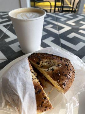 Chorizo Bagel and Latte