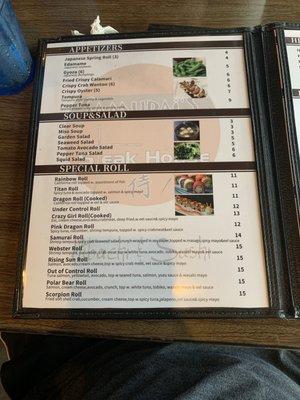 The new menu and prices