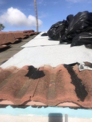 Exposed roof with trash bags left up there