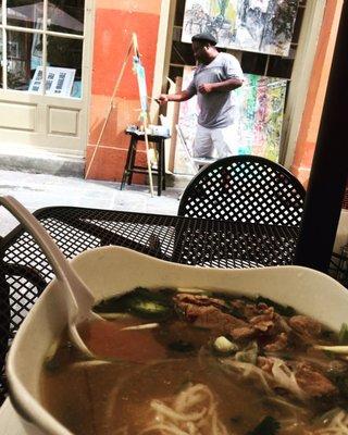 Pho with a view! (That's Adrian Fulton Gallery across the way)