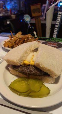 Cheeseburger on homemade white bread