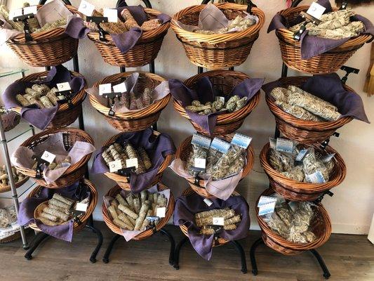 Smudging supplies like white sage, cedar and sweetgrass