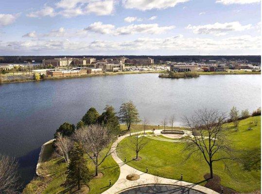 One Overlook Point's lakeside amphitheater hosts summer time noon hour concerts.