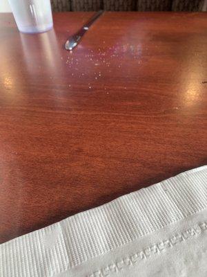 Seated at a dirty table