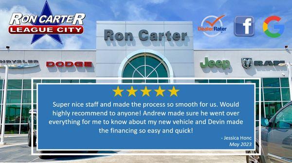 Another 5-star review! Please leave us a review and tell us how we're doing! https://www.roncarterleaguecity.com/reviews.htm