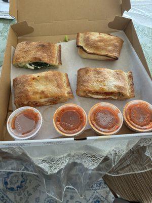 Spinach and Broccoli / Eggplant Stuffed Pizzas