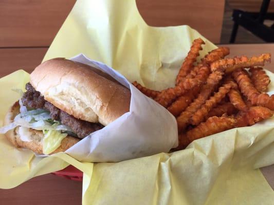 1/3lb Texas Burger with sweet potato fries.