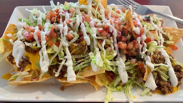 Nachos ground beef. That right there is some abnormally delicious nachos. I'm coming back for sure. That was rediculous.