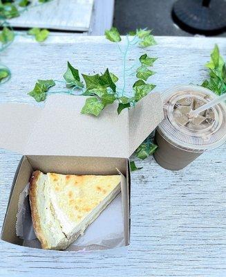 Ham & Cheese Quiche, and ice coffee