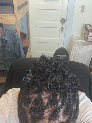 A look at the top of pinned up twist out...