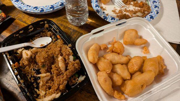 Chicken fried rice and sweet and sour chicken