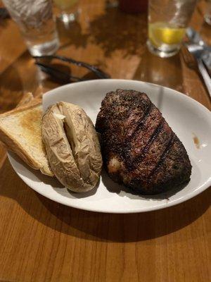 16oz Peppercorn encrusted NY Strip w/ Baked Potato.